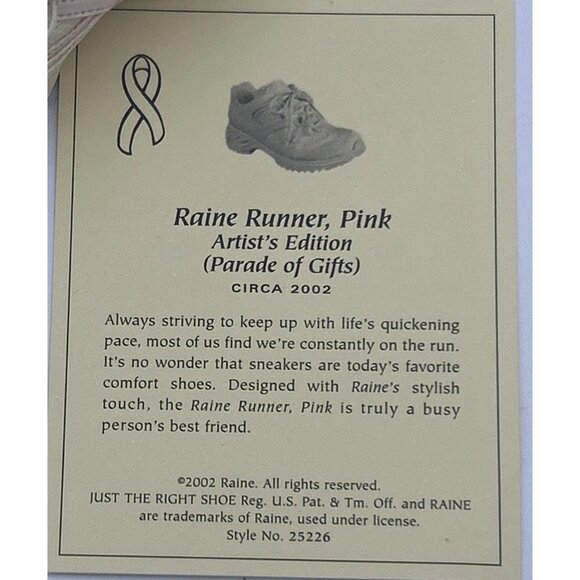 Just the Right Shoe Raine Runner Pink Breast Cancer Awareness 2002 Mint COA Vtg - Picture 6 of 6